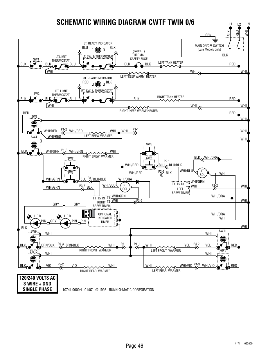 Schematic wiring diagram cwtf twin 0/6, Page 46 | Bunn C User Manual | Page 46 / 59
