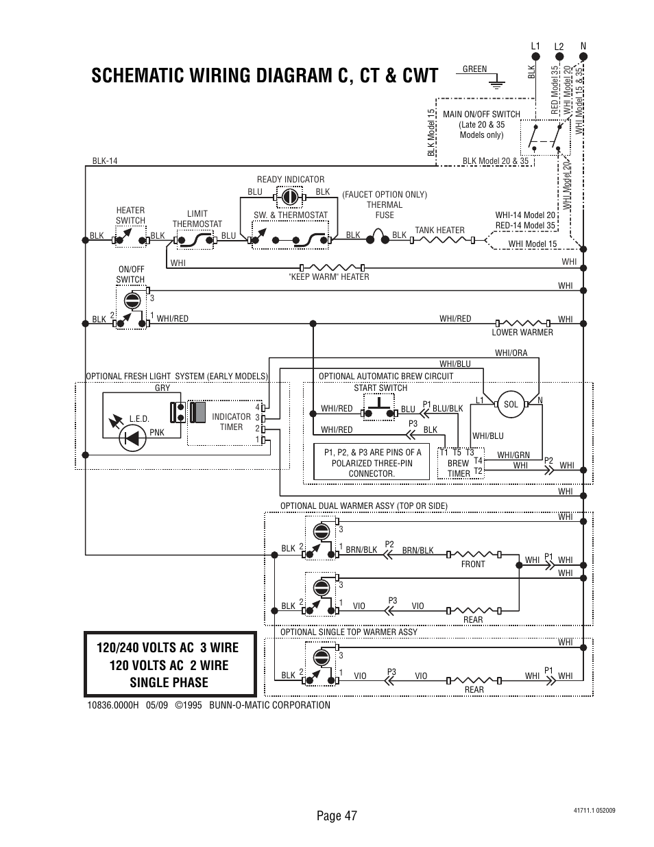 Schematic wiring diagram c, ct & cwt, Page 47 | Bunn C User Manual | Page 47 / 59