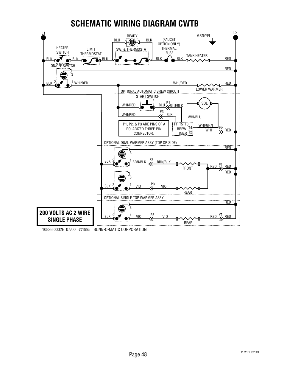 Schematic wiring diagram cwtb, 200 volts ac 2 wire single phase, Page 48 | Bunn C User Manual | Page 48 / 59