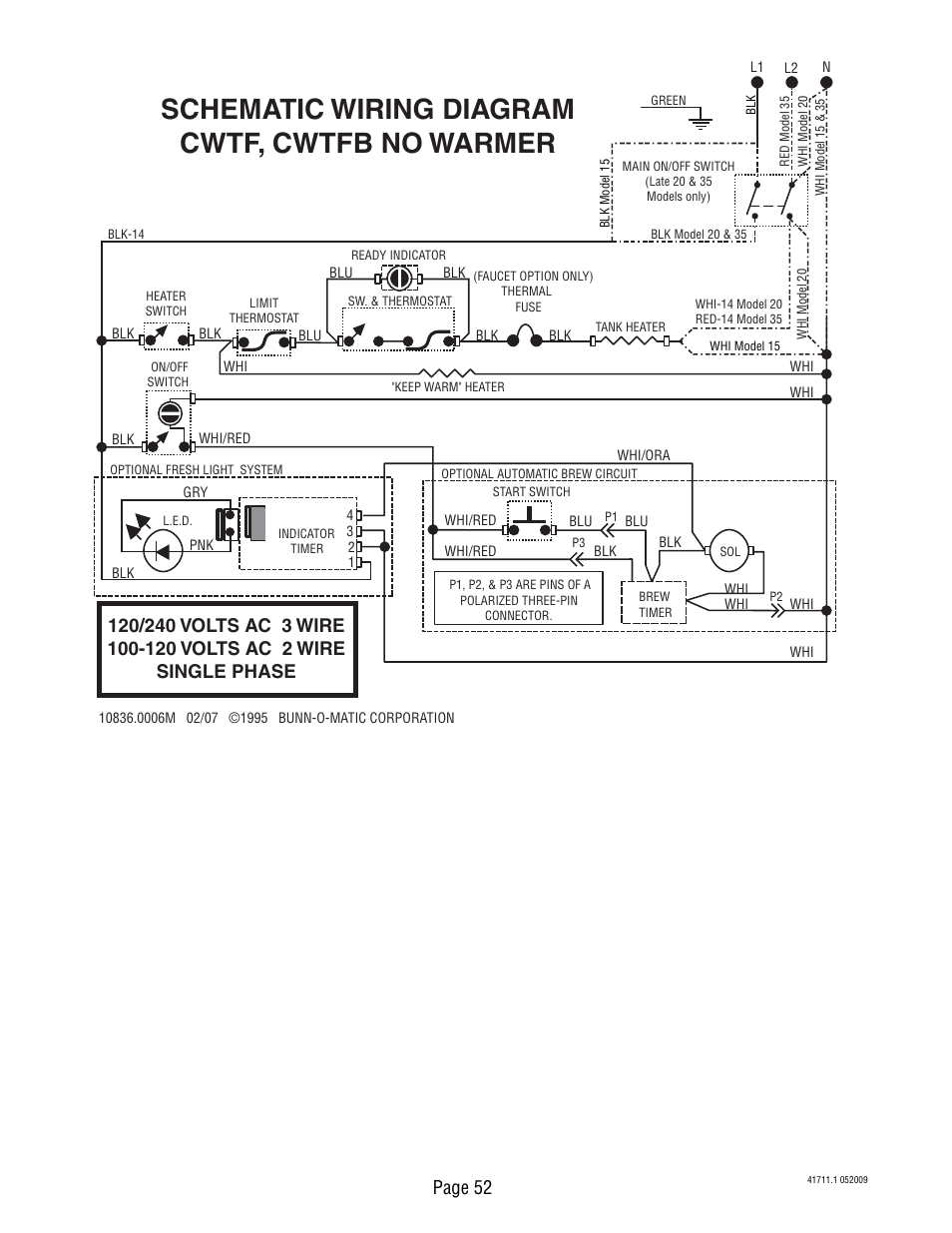 Schematic wiring diagram cwtf, cwtfb no warmer, Page 52 | Bunn C User Manual | Page 52 / 59