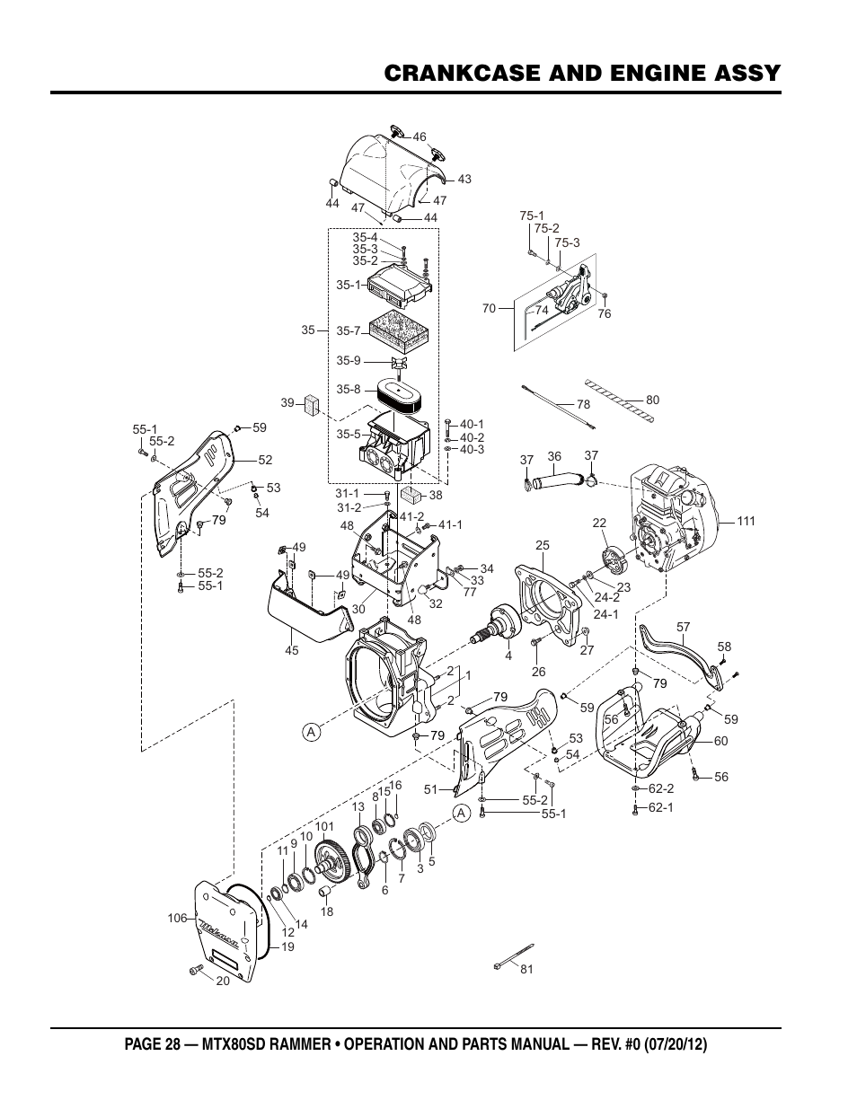 Crankcase and engine assy | Multiquip MTX80SD User Manual | Page 28 / 58