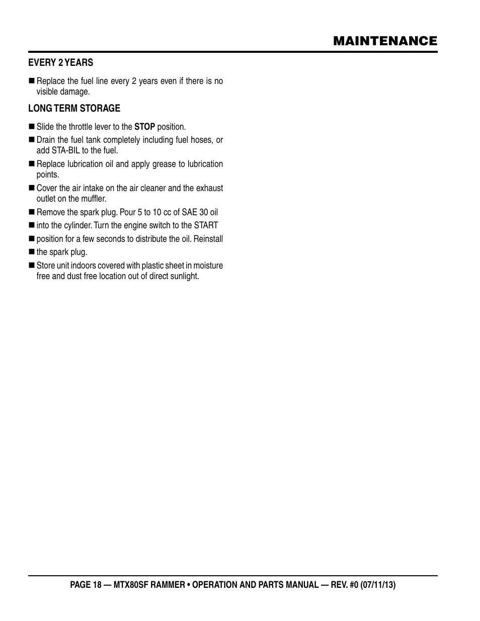 Maintenance | Multiquip MTX80SF User Manual | Page 18 / 58