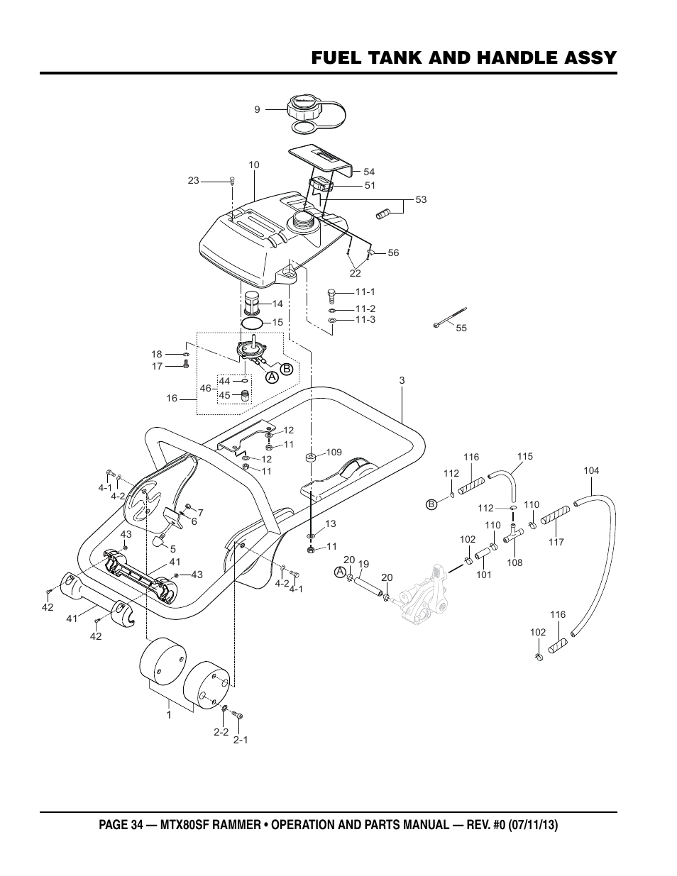 Fuel tank and handle assy | Multiquip MTX80SF User Manual | Page 34 / 58