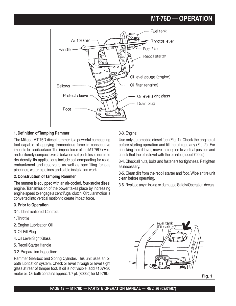 Mt-76d — operation | Multiquip MT76D User Manual | Page 12 / 50