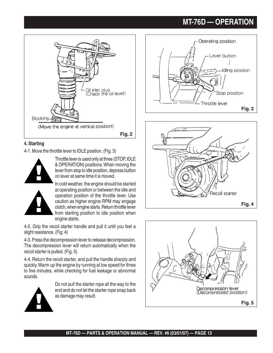 Mt-76d — operation | Multiquip MT76D User Manual | Page 13 / 50