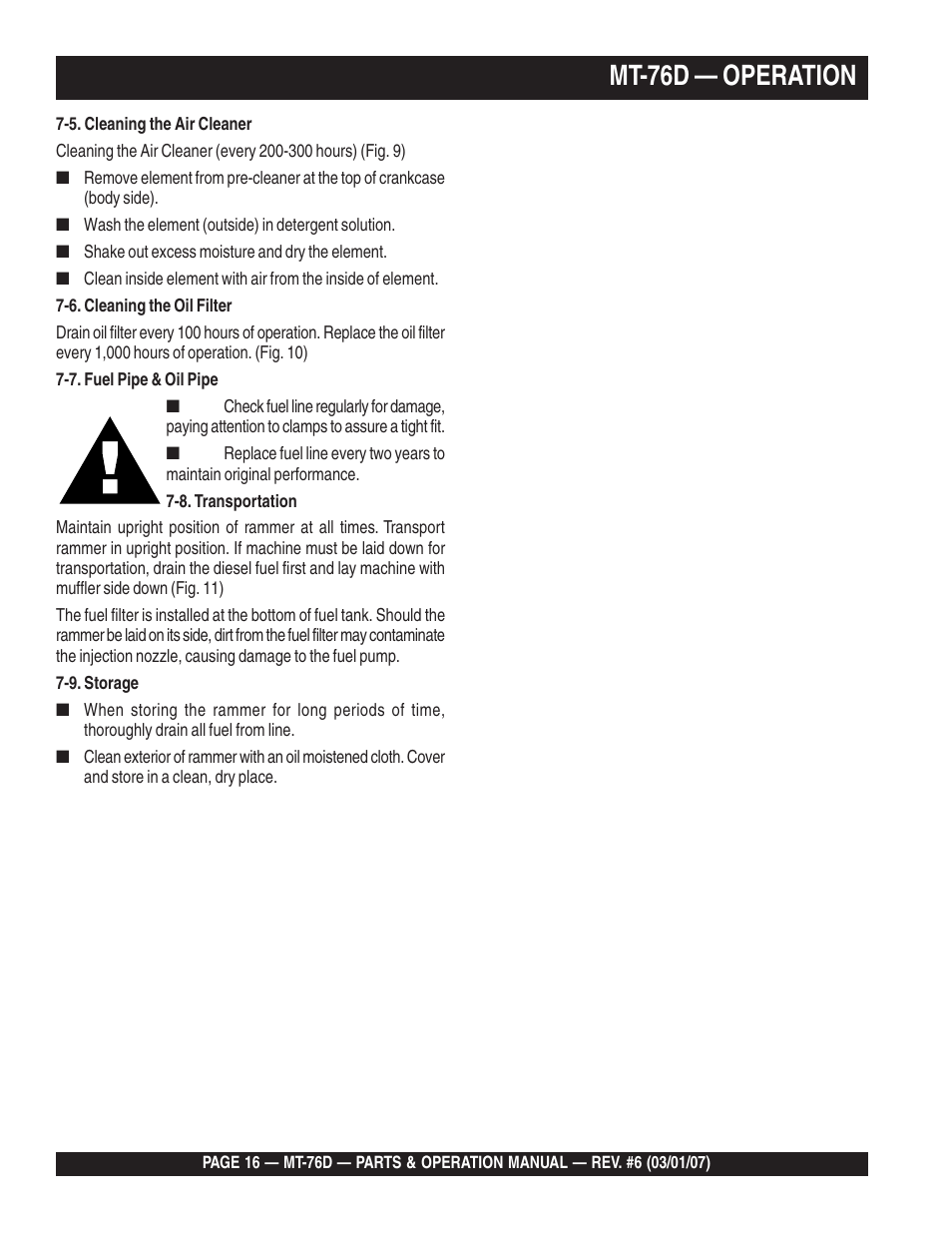 Mt-76d — operation | Multiquip MT76D User Manual | Page 16 / 50