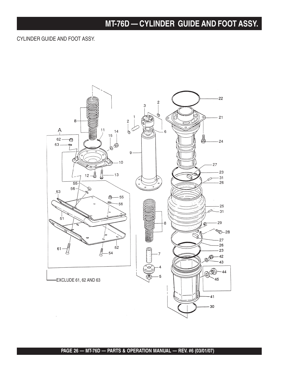 Mt-76d — cylinder guide and foot assy | Multiquip MT76D User Manual | Page 26 / 50