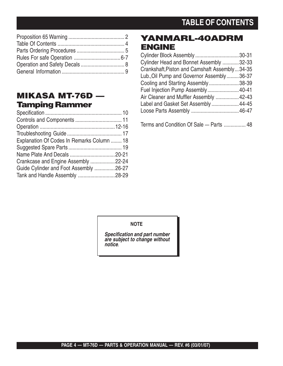 Multiquip MT76D User Manual | Page 4 / 50