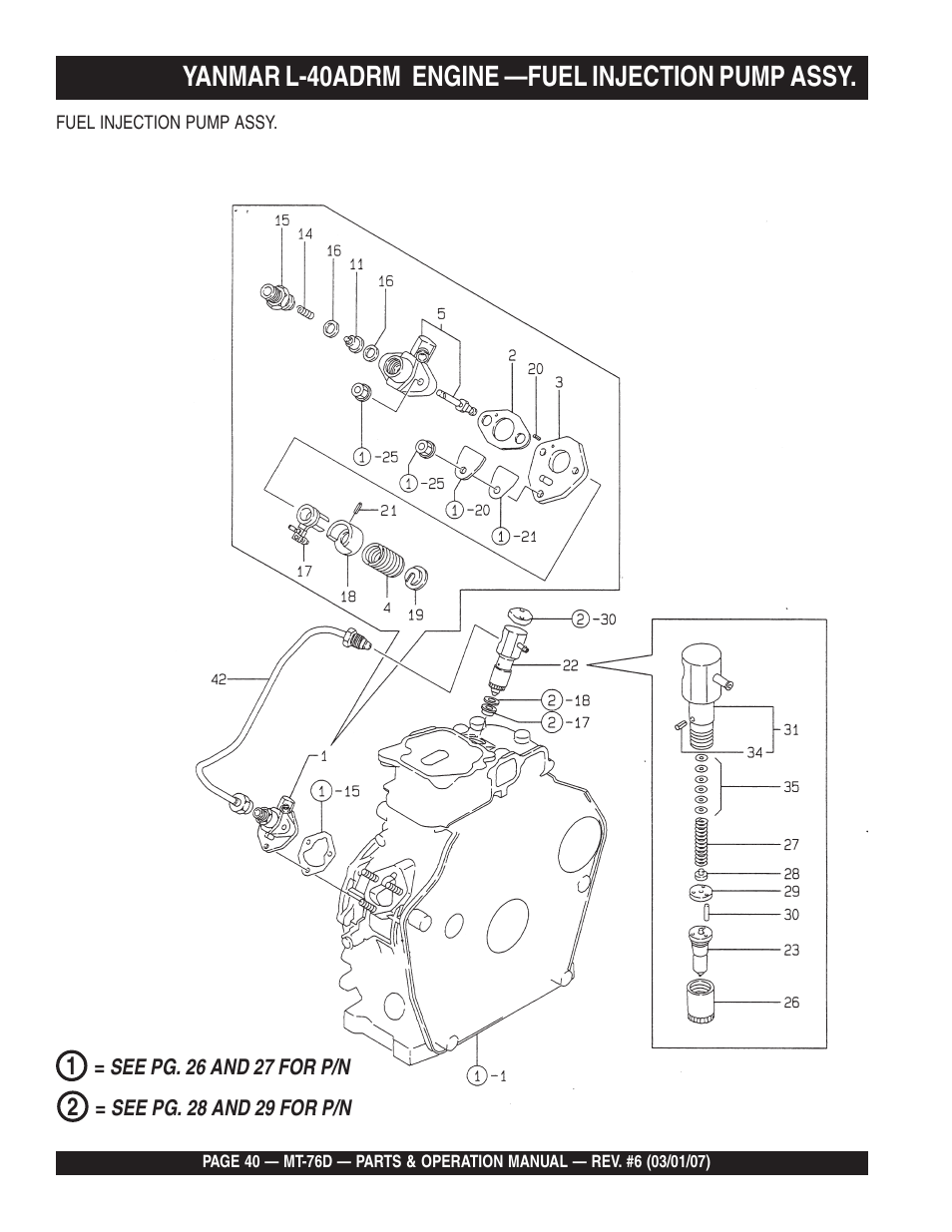 Yanmar l-40adrm engine —fuel injection pump assy | Multiquip MT76D User Manual | Page 40 / 50