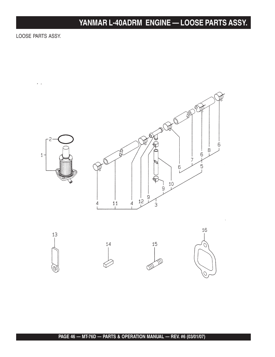 Yanmar l-40adrm engine — loose parts assy | Multiquip MT76D User Manual | Page 46 / 50