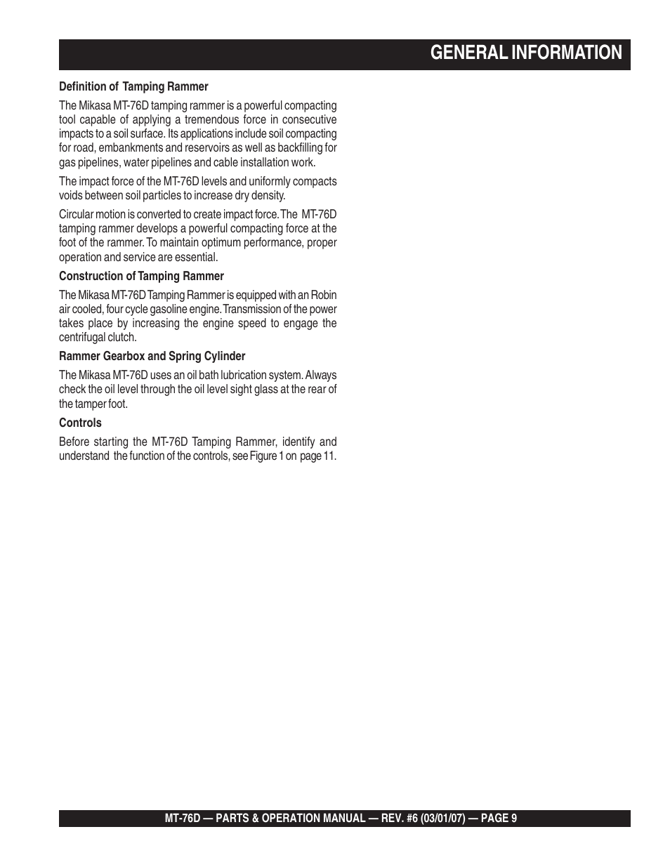 General information | Multiquip MT76D User Manual | Page 9 / 50