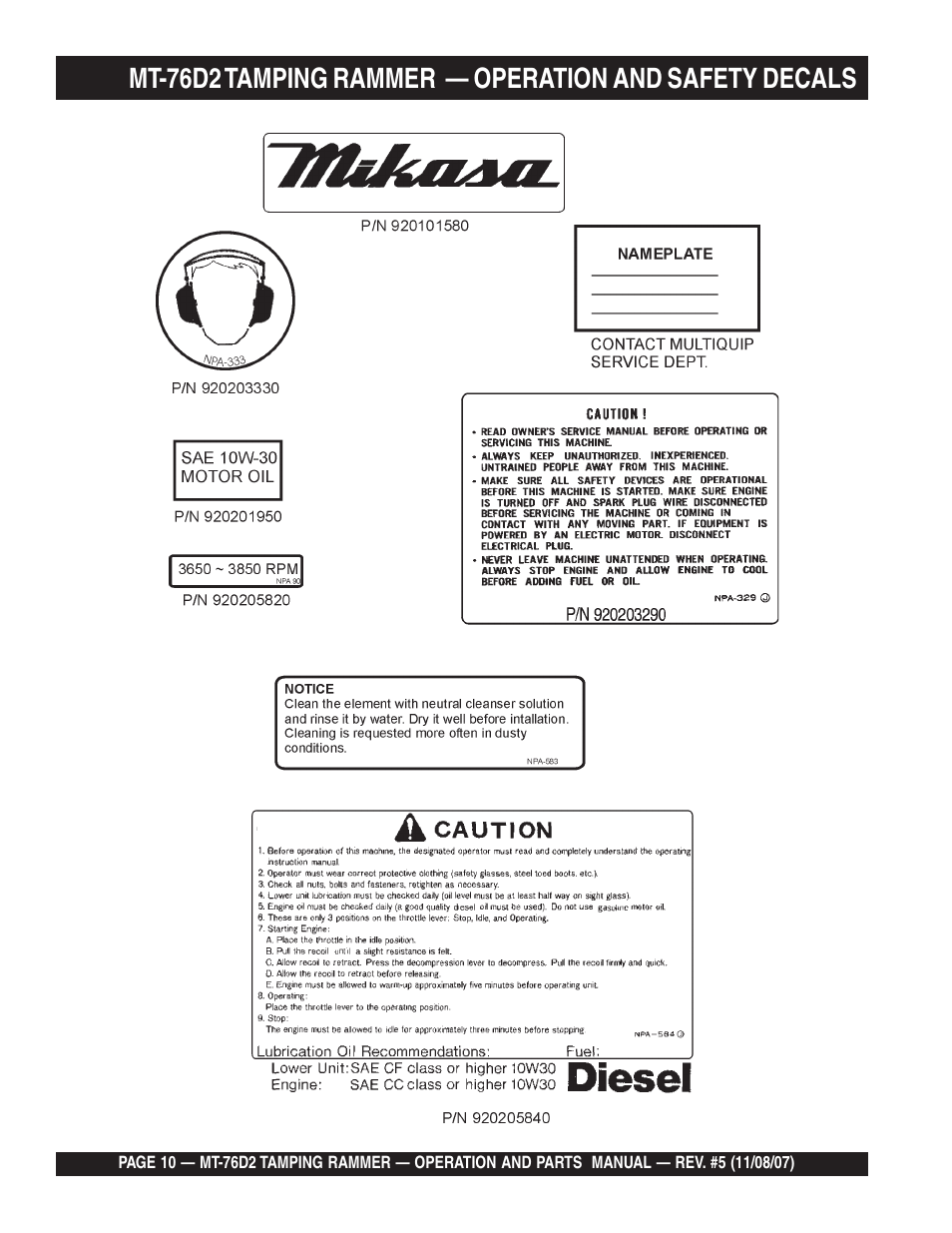 Multiquip MT76D2 User Manual | Page 10 / 58