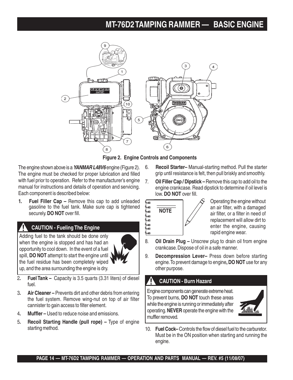 Mt-76d2 tamping rammer — basic engine | Multiquip MT76D2 User Manual | Page 14 / 58
