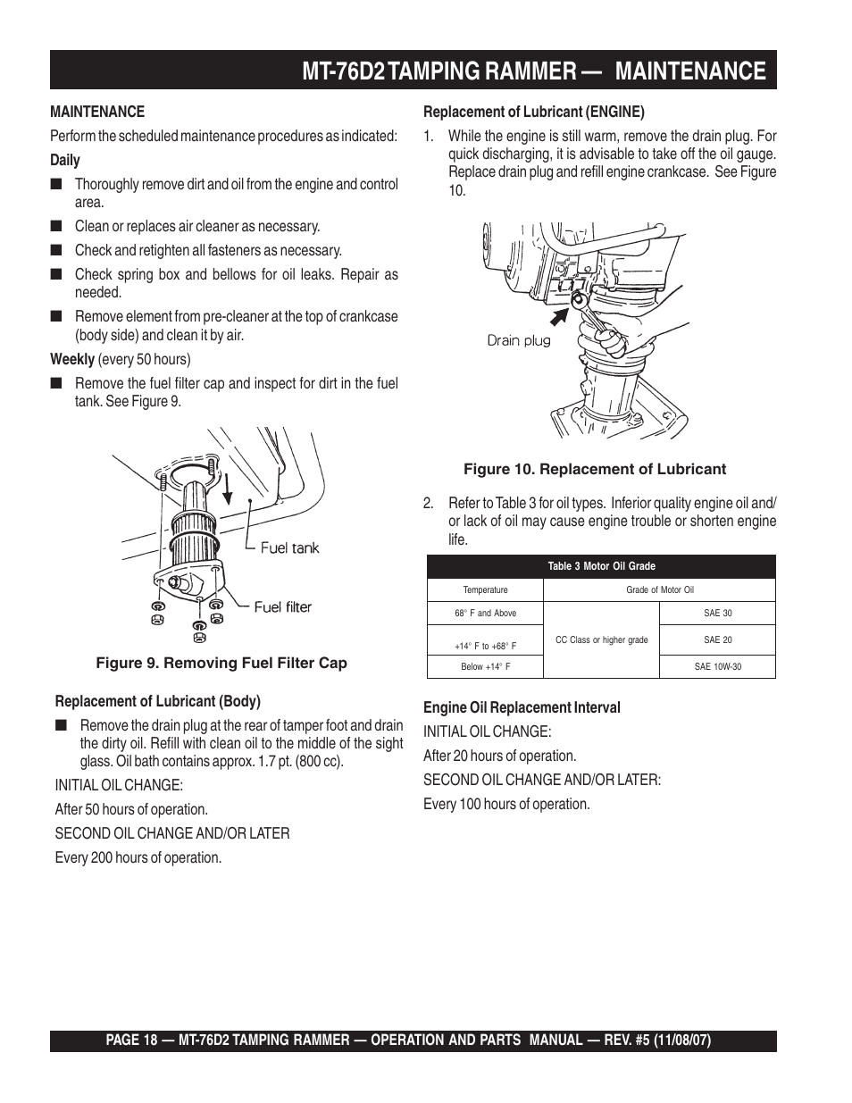 Mt-76d2 tamping rammer — maintenance | Multiquip MT76D2 User Manual | Page 18 / 58