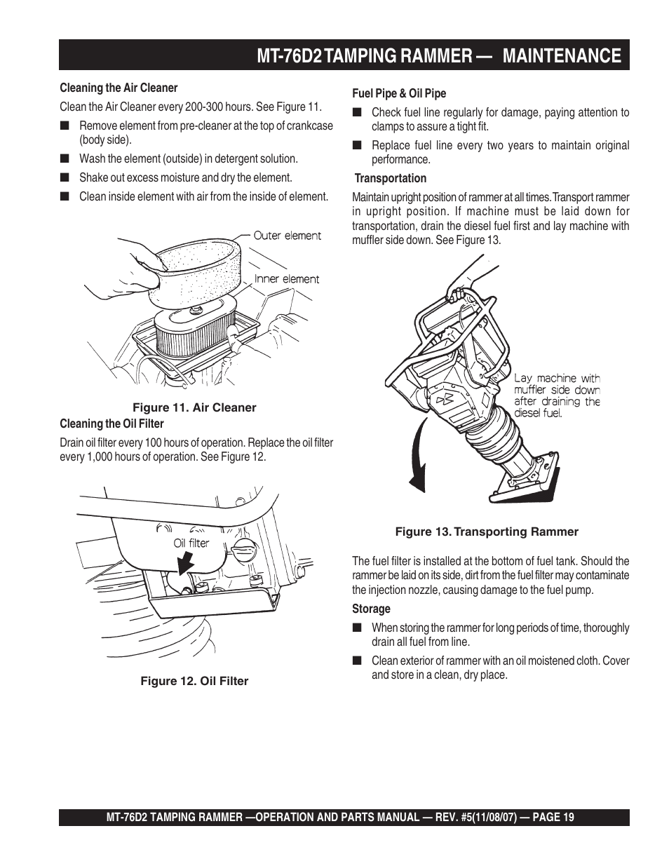 Mt-76d2 tamping rammer — maintenance | Multiquip MT76D2 User Manual | Page 19 / 58