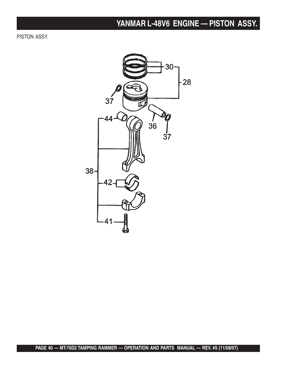 Yanmar l-48v6 engine — piston assy | Multiquip MT76D2 User Manual | Page 40 / 58