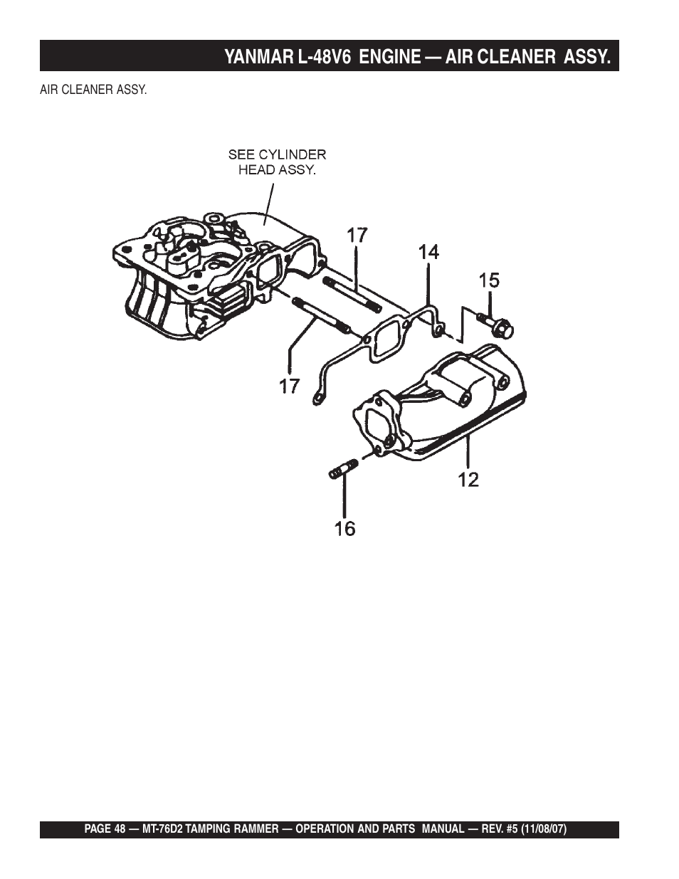 Yanmar l-48v6 engine — air cleaner assy | Multiquip MT76D2 User Manual | Page 48 / 58
