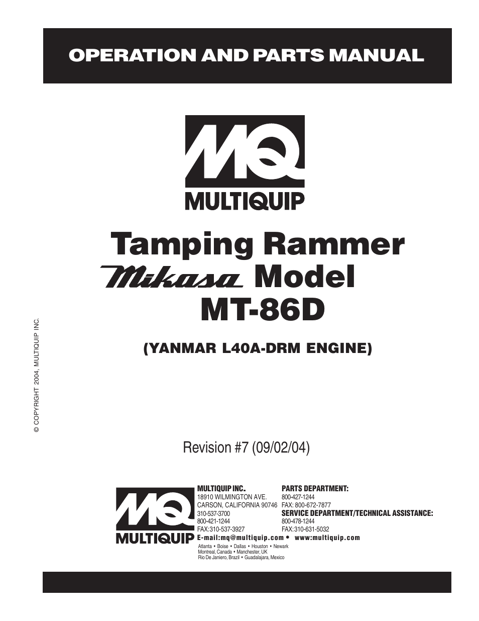 Multiquip MT86D_Yanmar User Manual | 50 pages