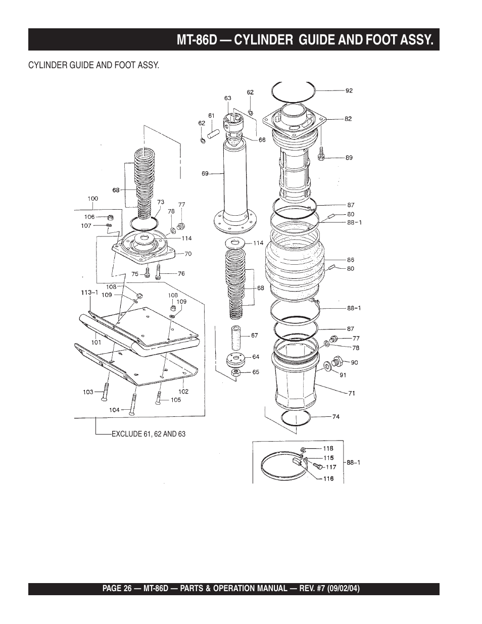 Mt-86d — cylinder guide and foot assy | Multiquip MT86D_Yanmar User Manual | Page 26 / 50