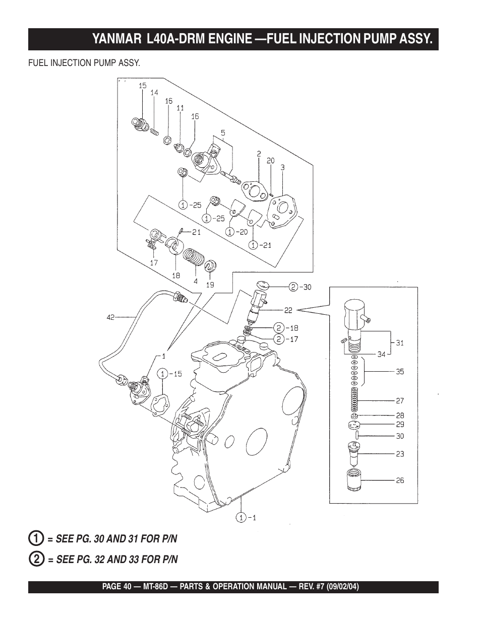 Yanmar l40a-drm engine —fuel injection pump assy | Multiquip MT86D_Yanmar User Manual | Page 40 / 50