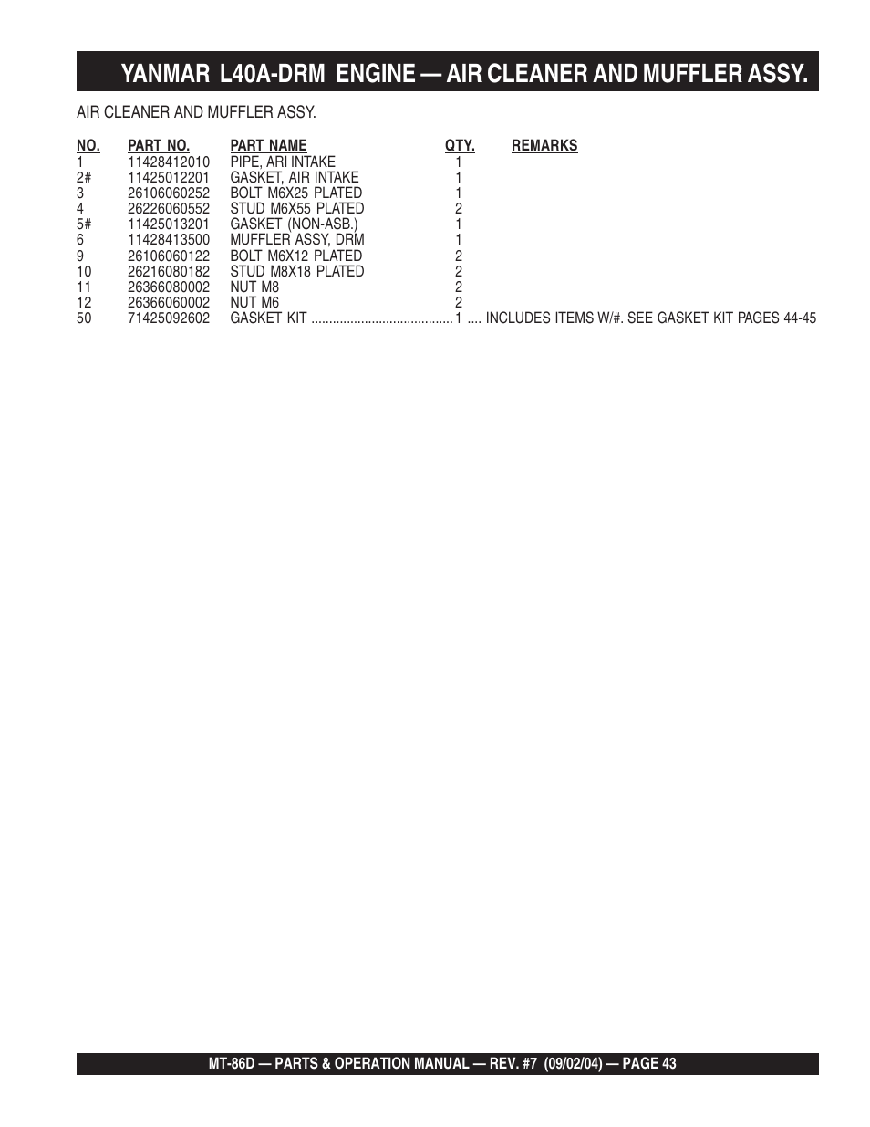 Multiquip MT86D_Yanmar User Manual | Page 43 / 50