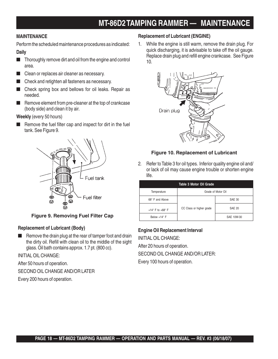 Mt-86d2 tamping rammer — maintenance | Multiquip MT86D2 User Manual | Page 18 / 58