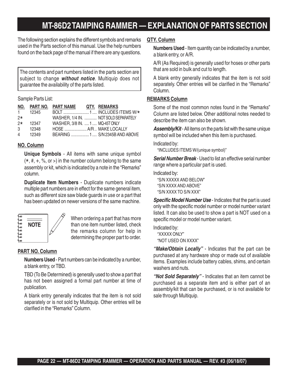 Multiquip MT86D2 User Manual | Page 22 / 58