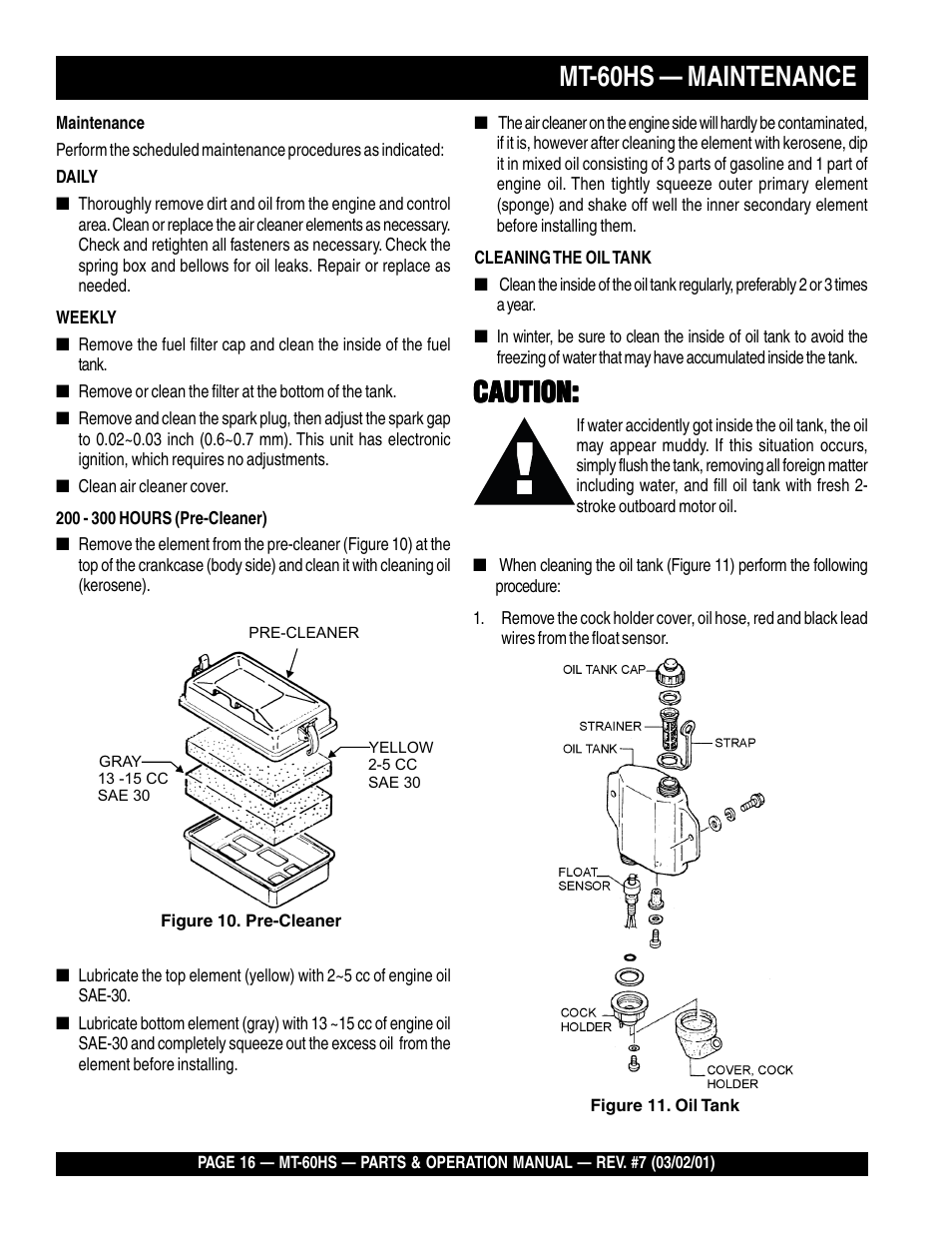 Mt-60hs — maintenance, Caution | Multiquip MT60HS User Manual | Page 16 / 54