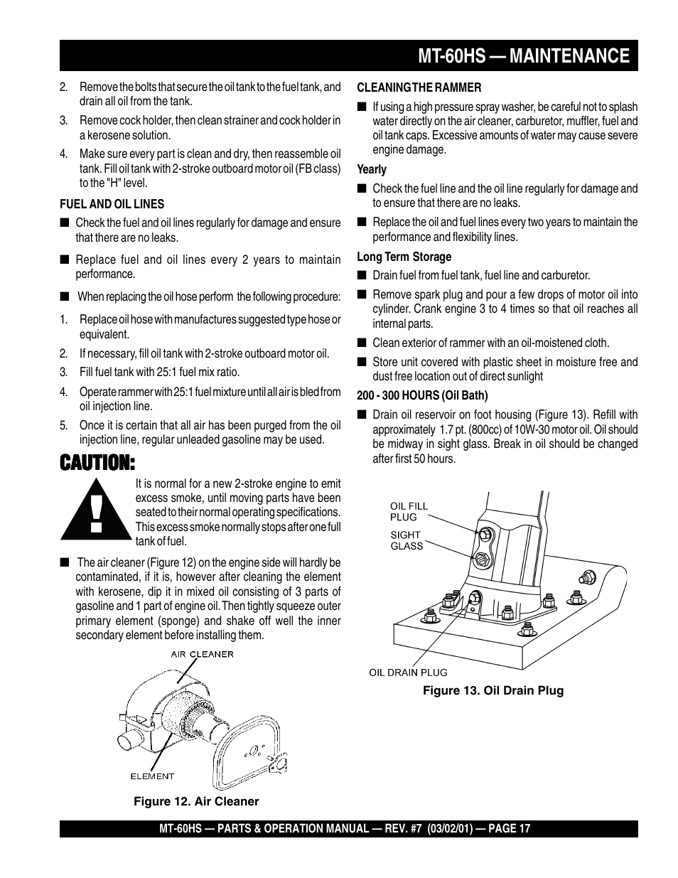 Mt-60hs — maintenance, Caution | Multiquip MT60HS User Manual | Page 17 / 54