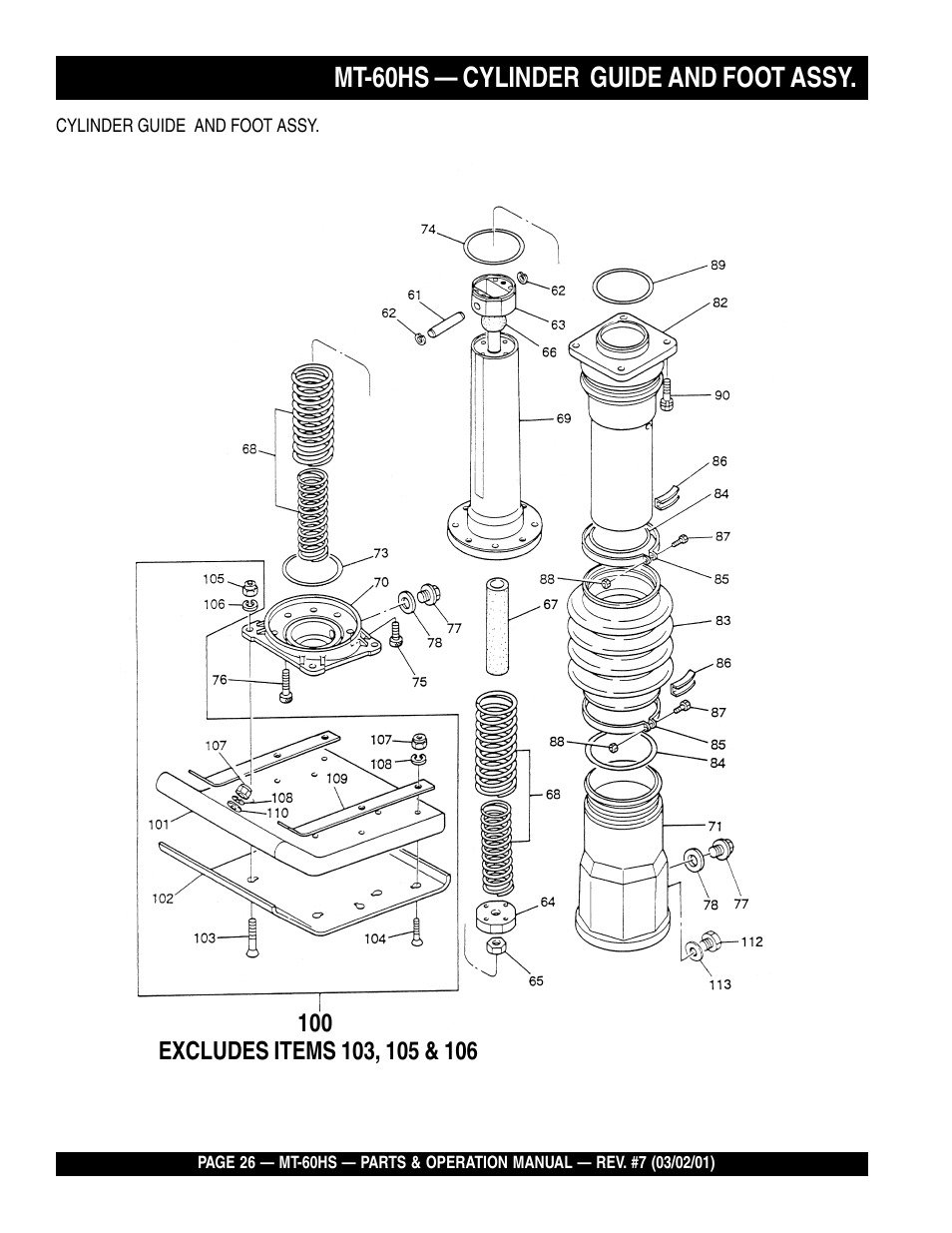Mt-60hs — cylinder guide and foot assy | Multiquip MT60HS User Manual | Page 26 / 54