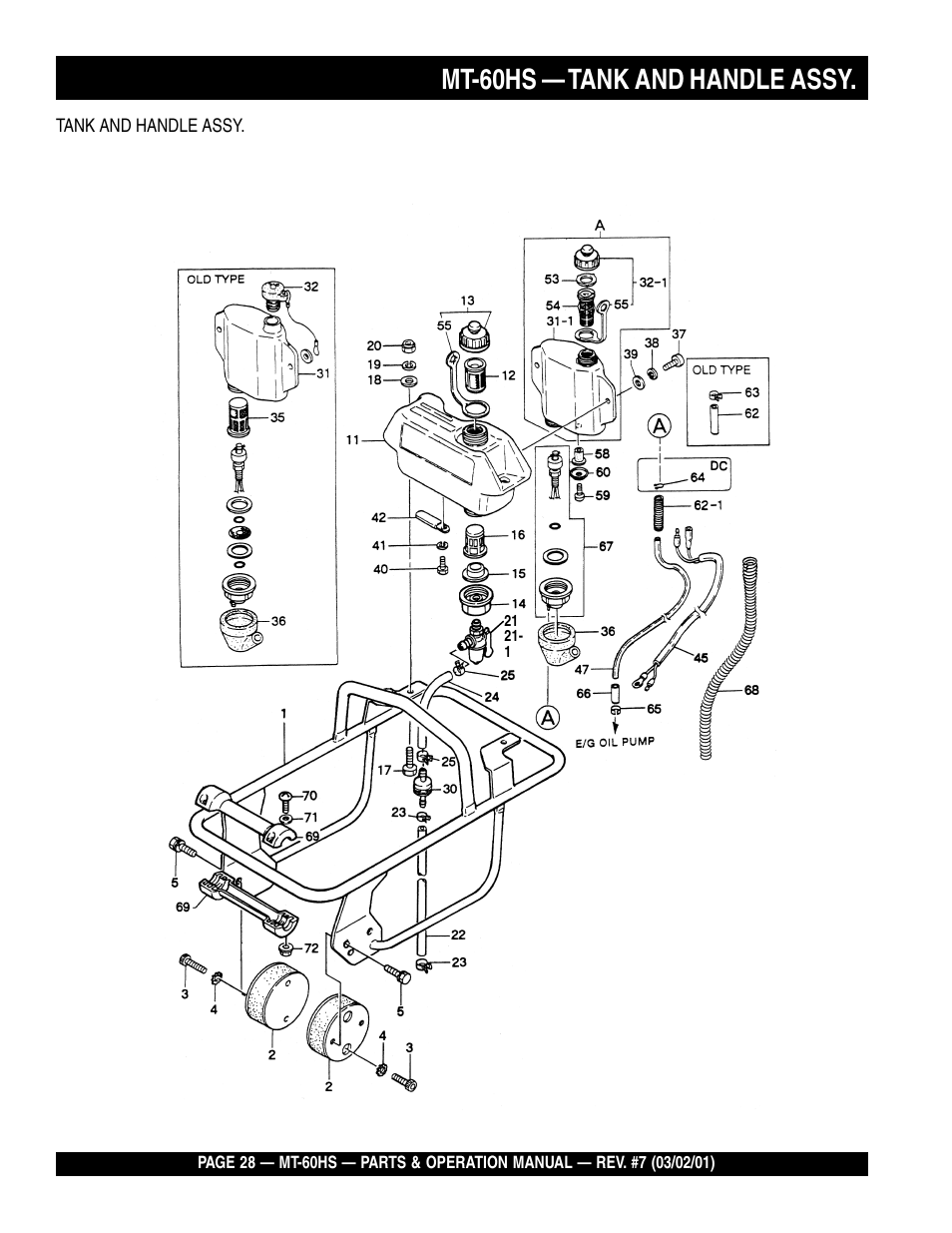Mt-60hs — tank and handle assy | Multiquip MT60HS User Manual | Page 28 / 54