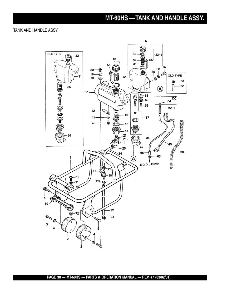 Mt-60hs — tank and handle assy | Multiquip MT60HS User Manual | Page 30 / 54