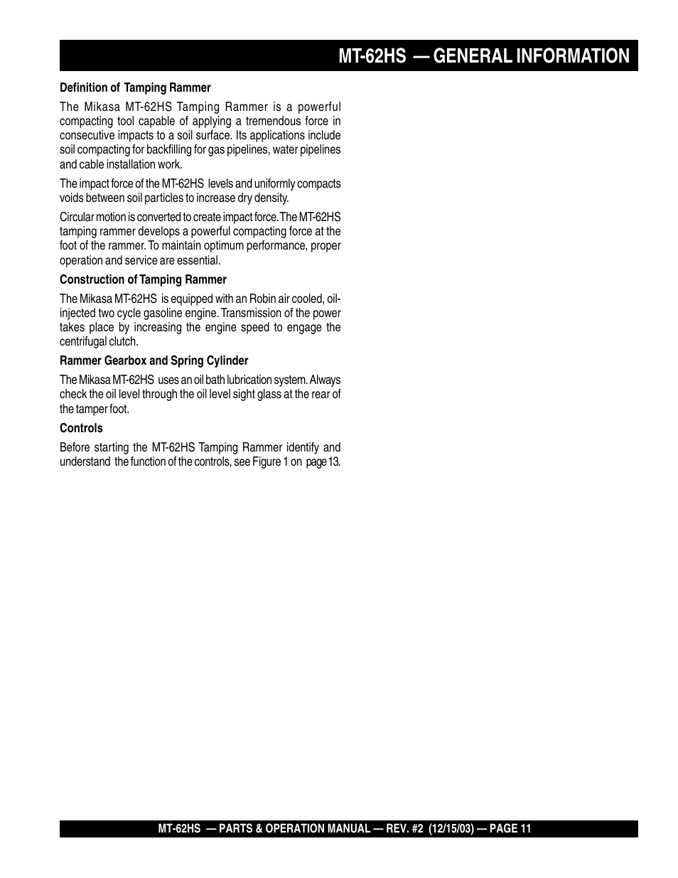 Mt-62hs — general information | Multiquip MT62HS User Manual | Page 11 / 68
