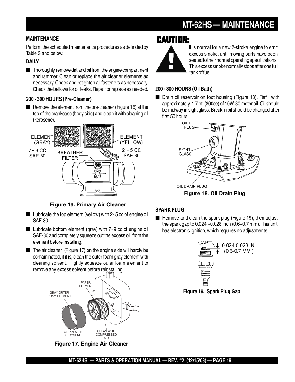 Mt-62hs — maintenance, Caution | Multiquip MT62HS User Manual | Page 19 / 68