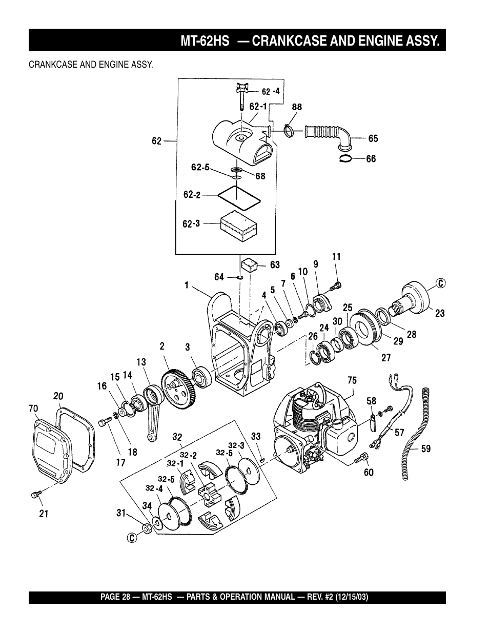 Mt-62hs — crankcase and engine assy | Multiquip MT62HS User Manual | Page 28 / 68