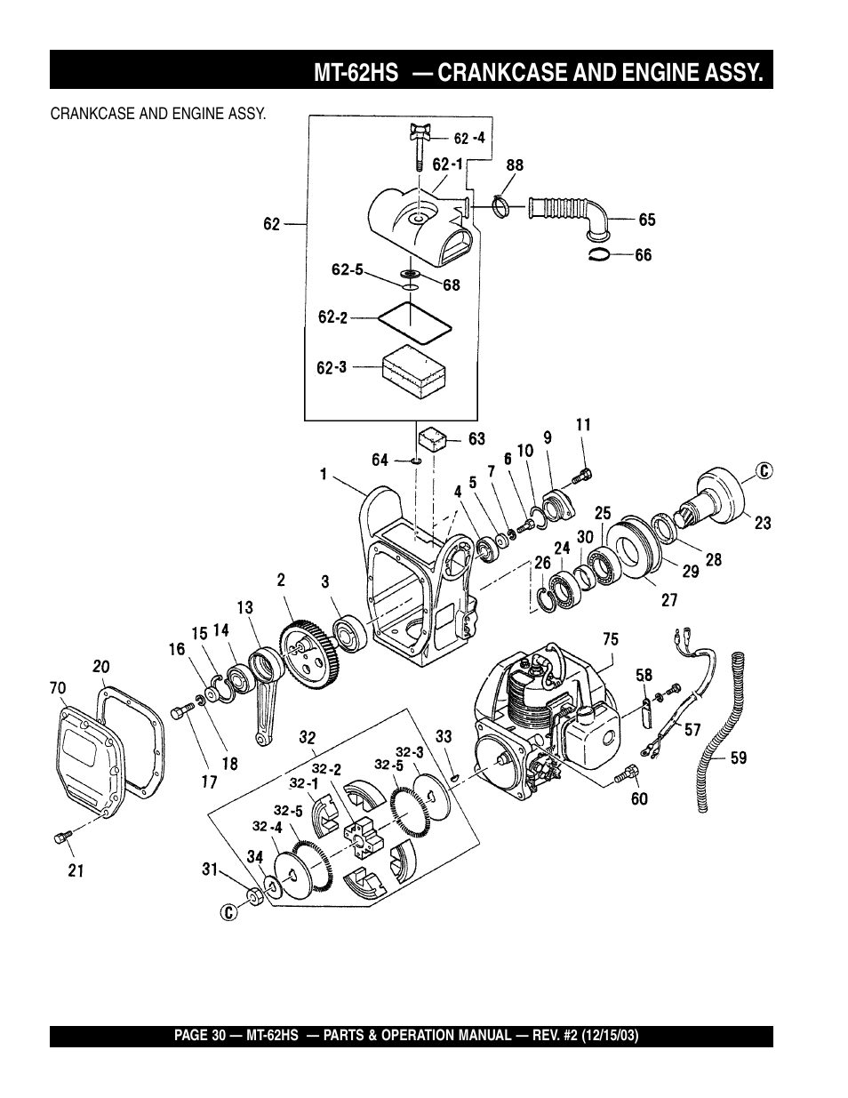 Mt-62hs — crankcase and engine assy | Multiquip MT62HS User Manual | Page 30 / 68