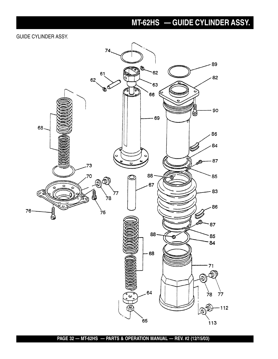 Mt-62hs — guide cylinder assy | Multiquip MT62HS User Manual | Page 32 / 68