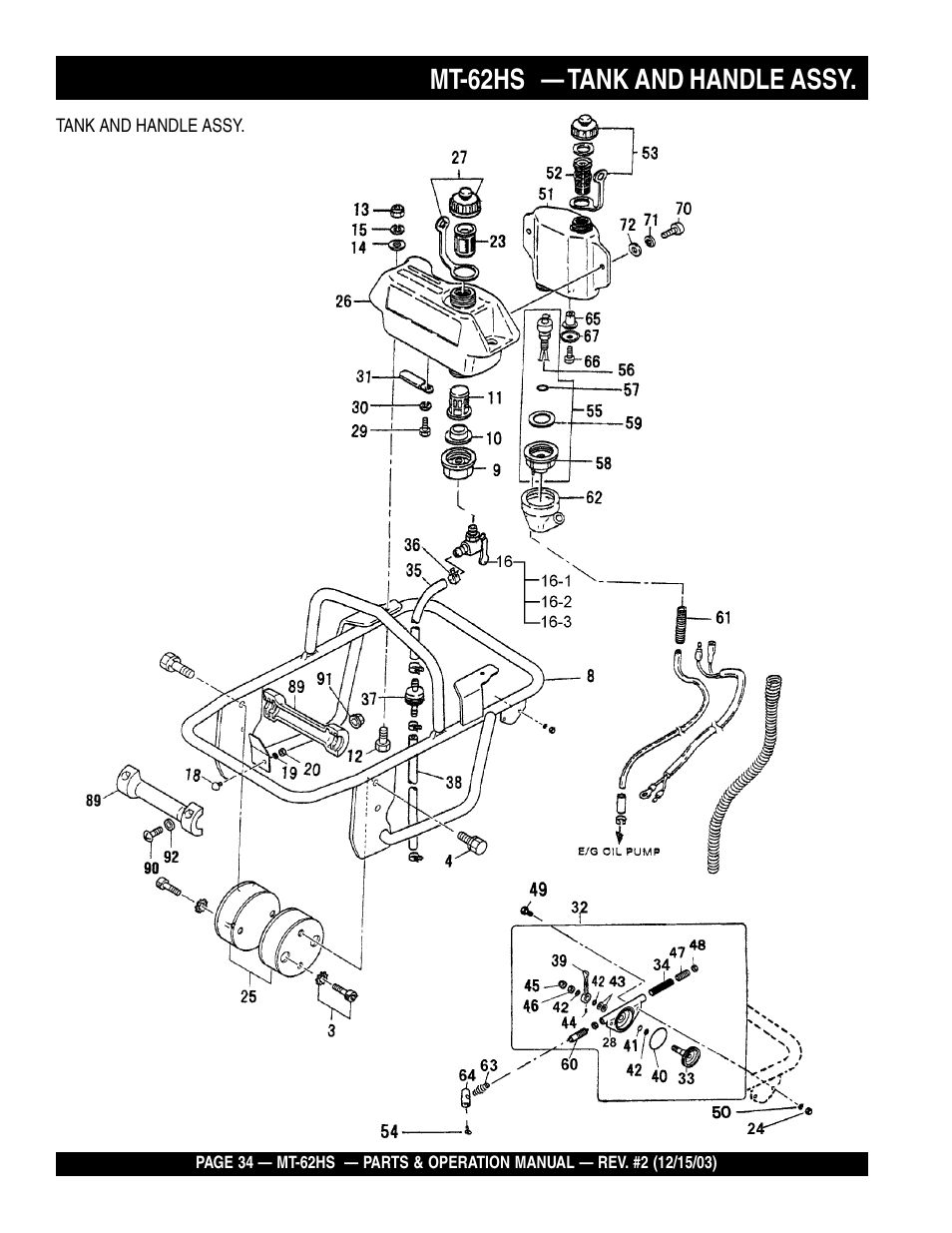 Mt-62hs — tank and handle assy | Multiquip MT62HS User Manual | Page 34 / 68