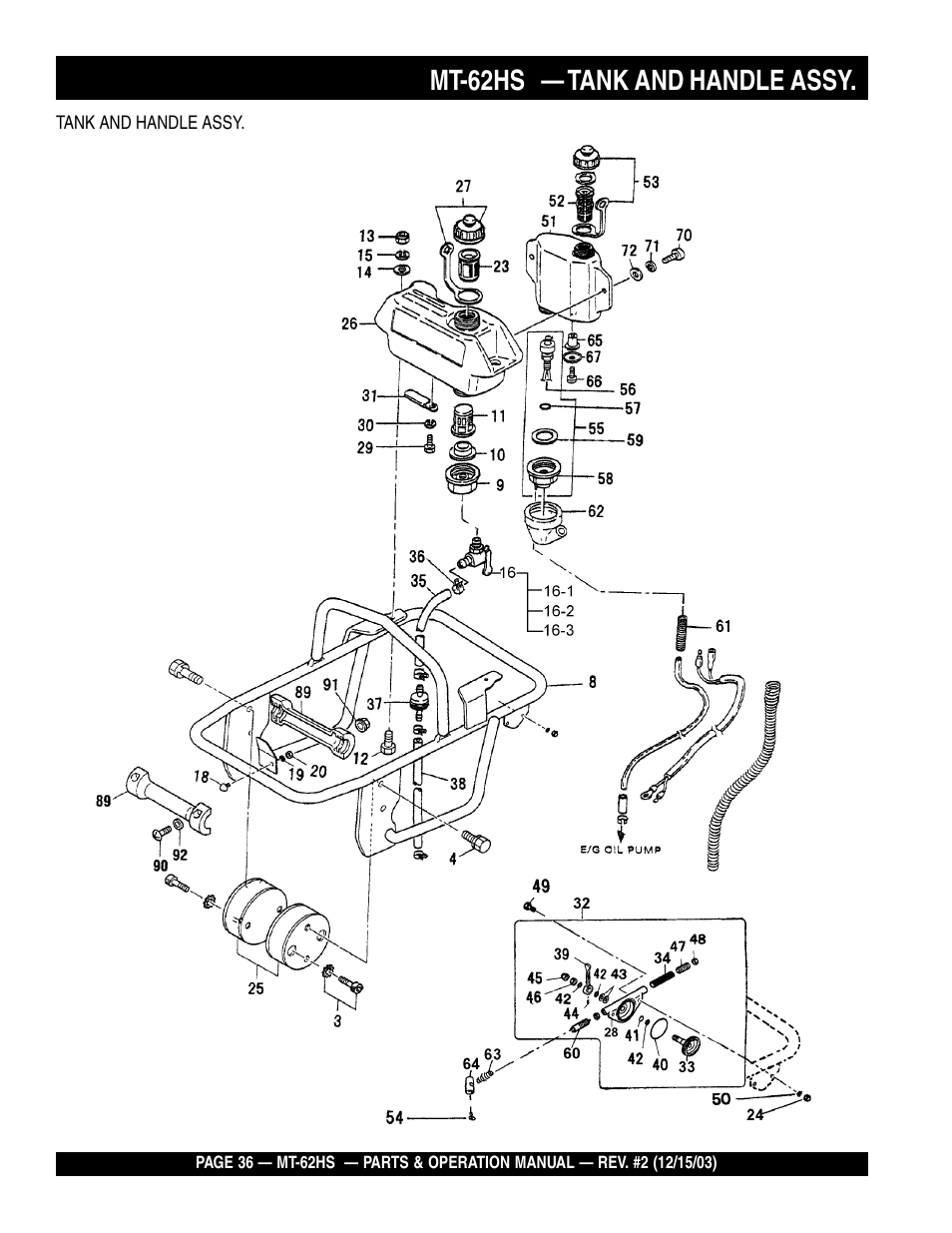 Mt-62hs — tank and handle assy | Multiquip MT62HS User Manual | Page 36 / 68