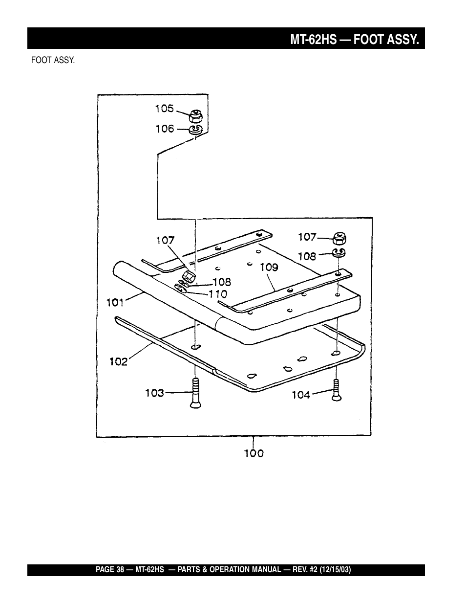 Mt-62hs — foot assy | Multiquip MT62HS User Manual | Page 38 / 68