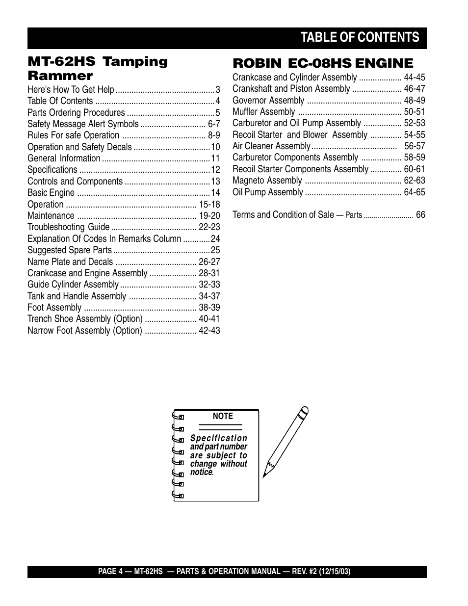 Multiquip MT62HS User Manual | Page 4 / 68