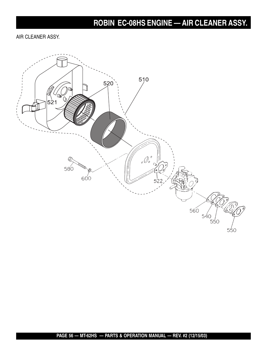 Robin ec-08hs engine — air cleaner assy | Multiquip MT62HS User Manual | Page 56 / 68