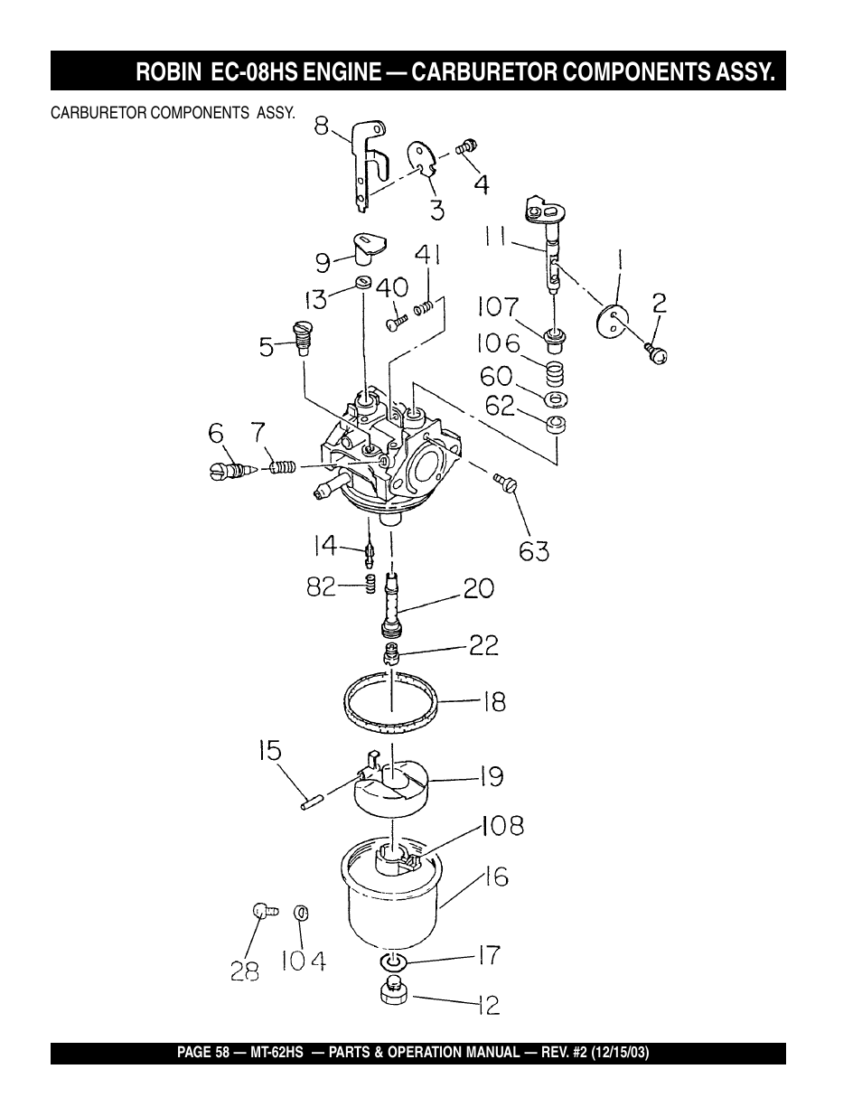 Robin ec-08hs engine — carburetor components assy | Multiquip MT62HS User Manual | Page 58 / 68