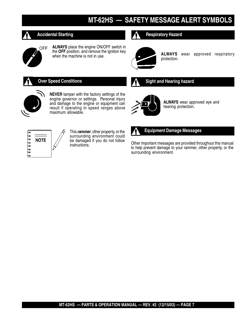 Mt-62hs — safety message alert symbols | Multiquip MT62HS User Manual | Page 7 / 68