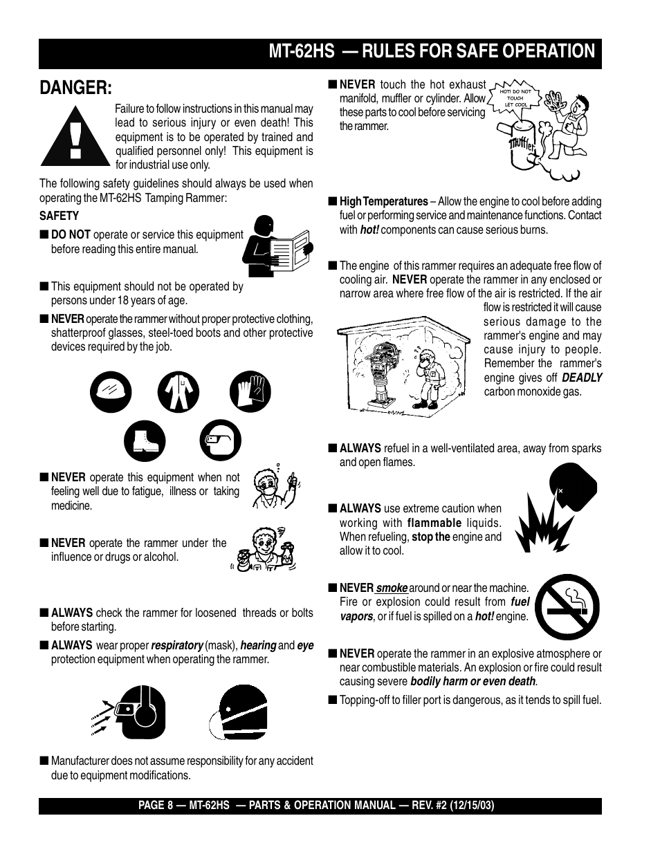Mt-62hs — rules for safe operation danger | Multiquip MT62HS User Manual | Page 8 / 68