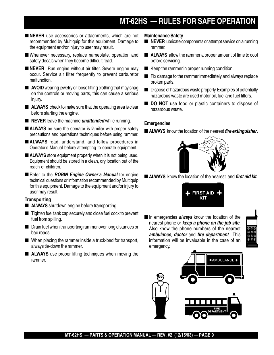 Mt-62hs — rules for safe operation | Multiquip MT62HS User Manual | Page 9 / 68