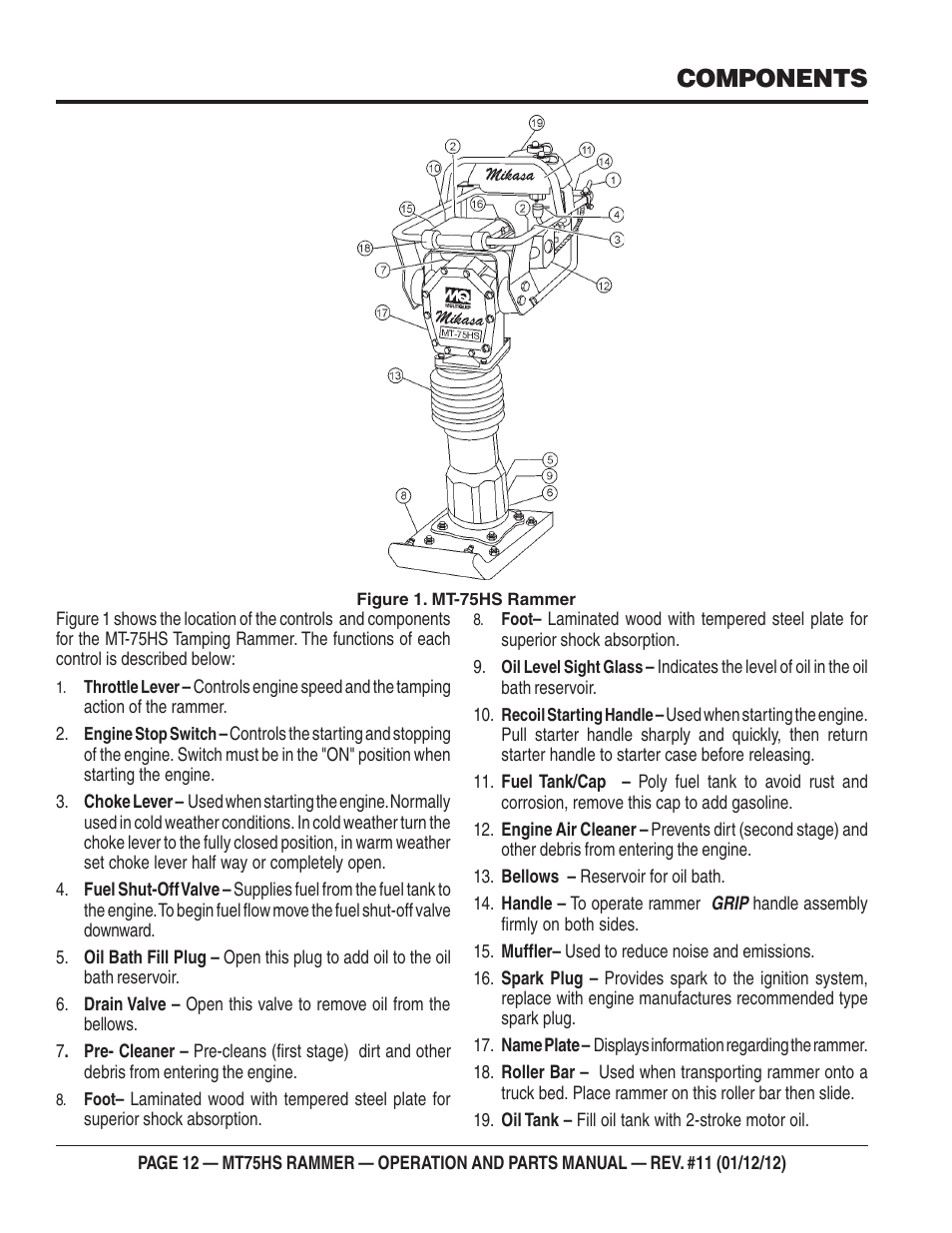 Components | Multiquip MT75HS User Manual | Page 12 / 50