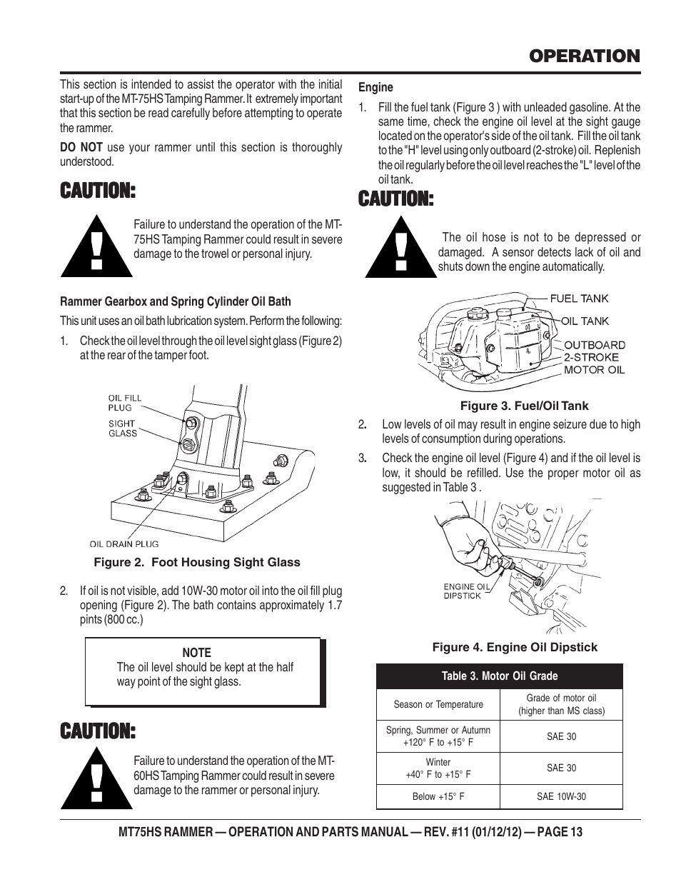 Caution, Operation | Multiquip MT75HS User Manual | Page 13 / 50