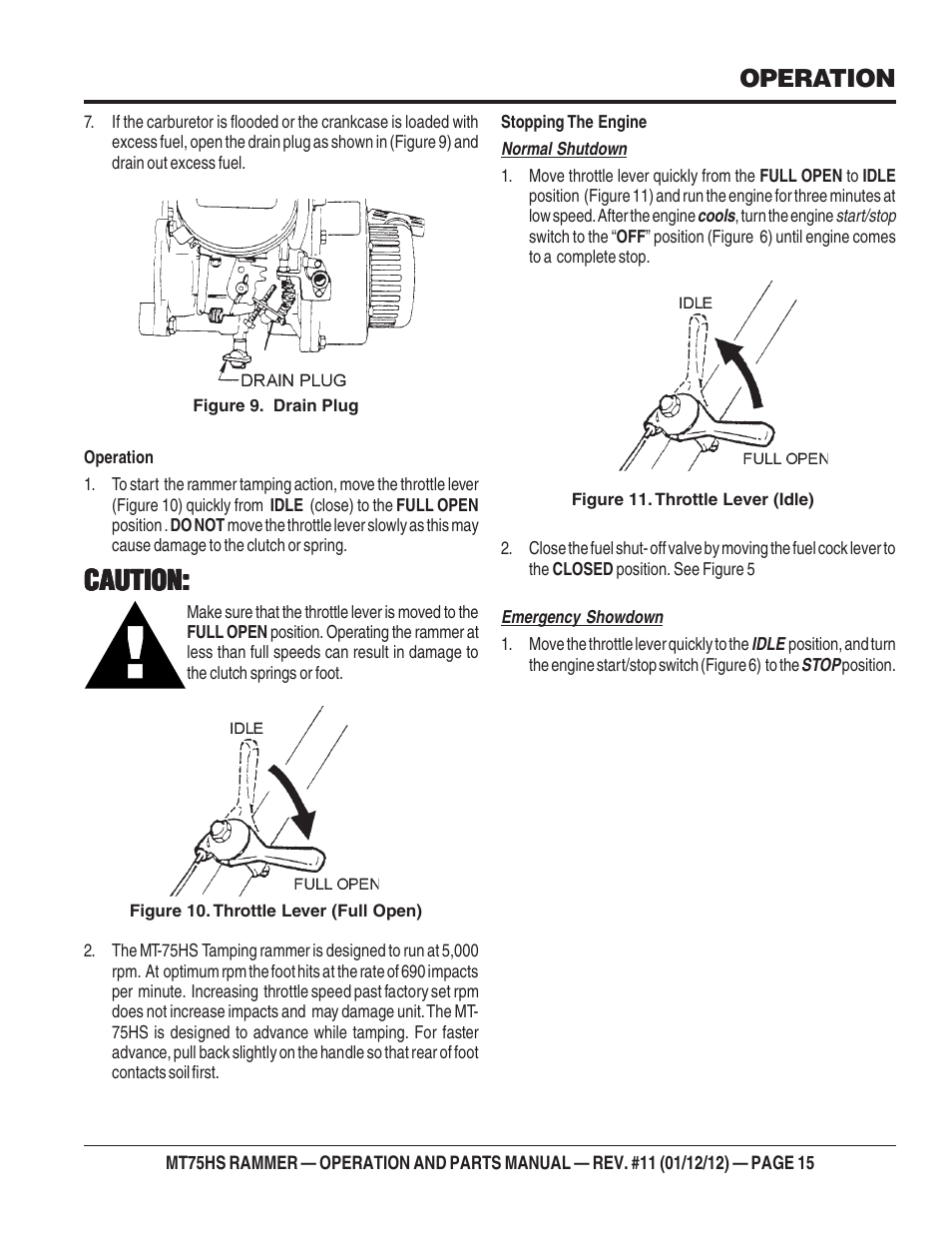 Caution, Operation | Multiquip MT75HS User Manual | Page 15 / 50