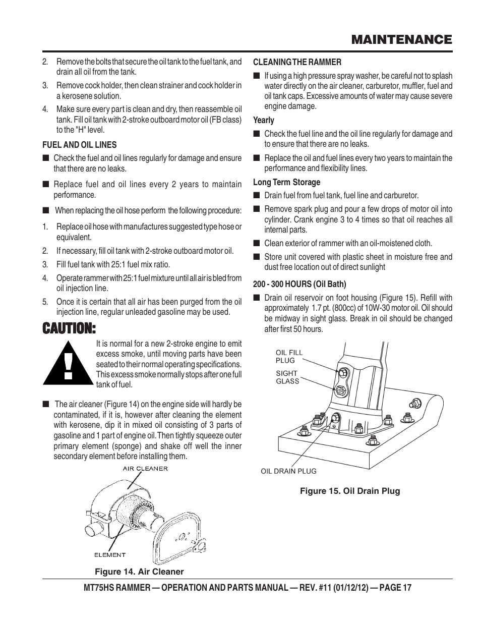 Caution, Maintenance | Multiquip MT75HS User Manual | Page 17 / 50